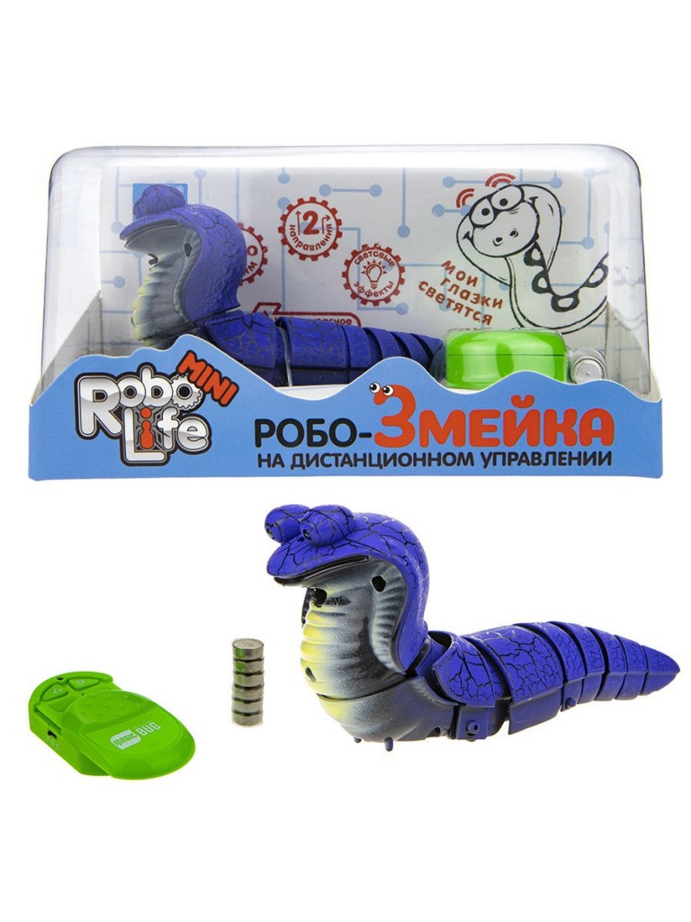 1TOY RoboLife Игрушка Робо-Змейка на ИК (синяя) (3хAG13 входят в компл), ИК-пульт (3хAG13 входят в 